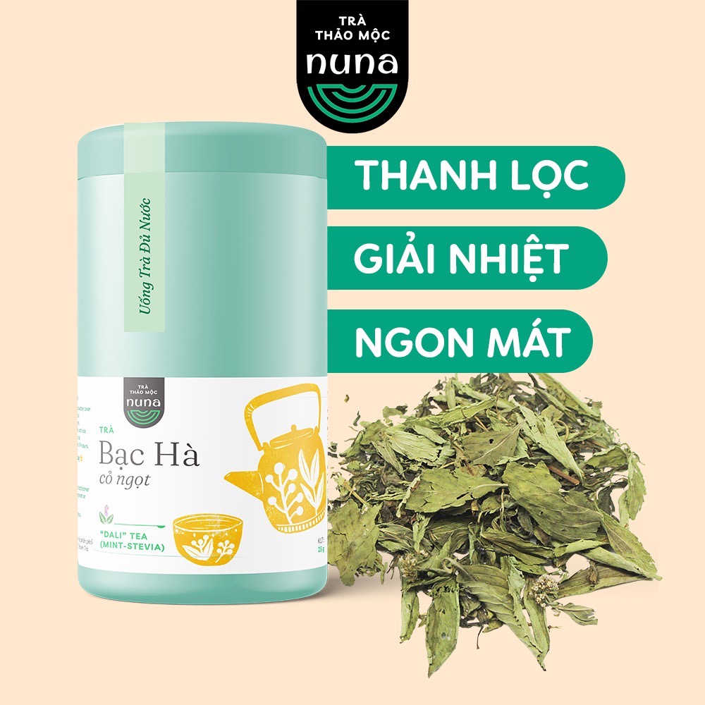 Trà Bạc Hà - Cỏ Ngọt sấy khô Mộc Thanh Trà Lon thiếc 25G, vị ngọt dịu, the mát, hỗ trợ giảm căng thẳng, làm sạch miệng