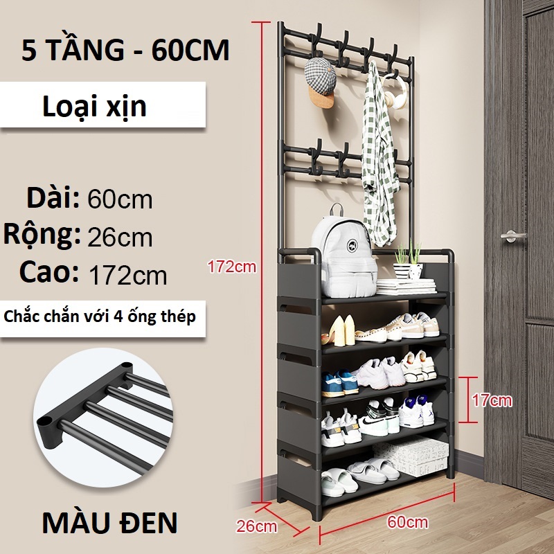 Kệ để giày dép thông minh, Giá đựng để giày dép 4 tầng 5 tầng đa năng Takora có móc treo đồ phía trên, rất tiện dụng và đa năng