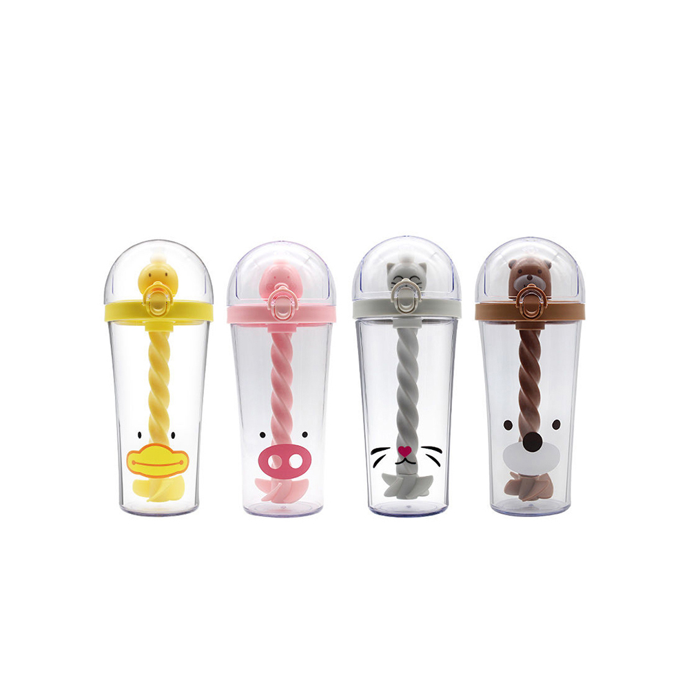 Bình Nước OHMNIX Bình Nước Nhựa Kèm Ống Hút Hình Thú Siêu Đáng Yêu 500ml
