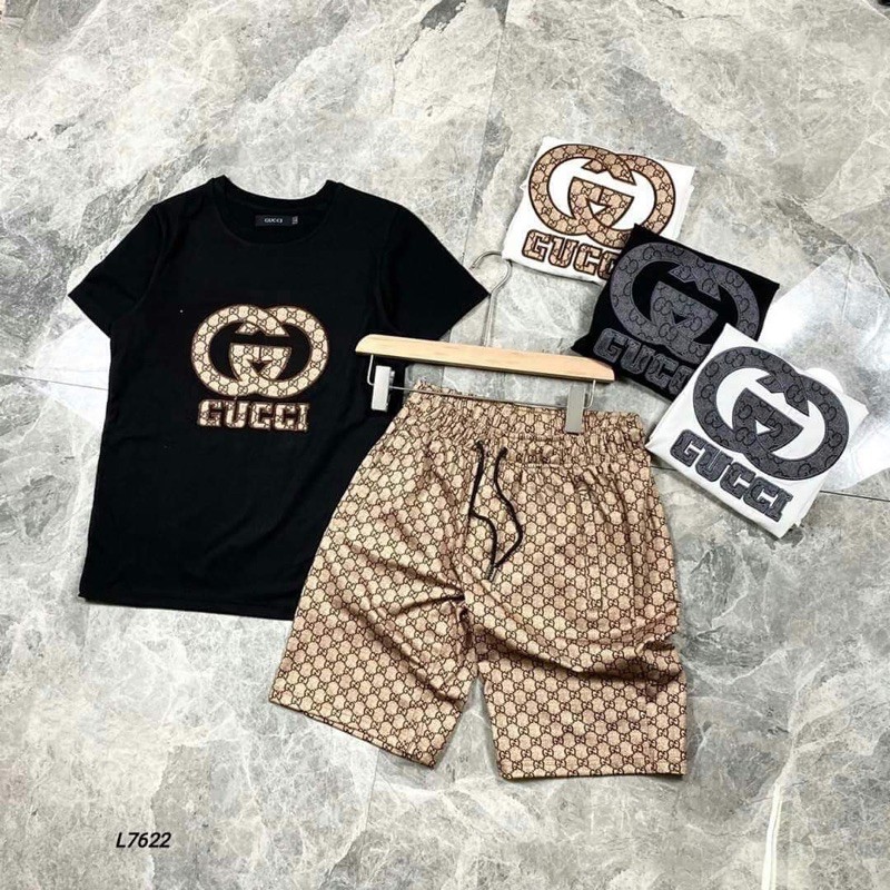 Quần Áo Thể Thao Nam, Áo Cổ Tròn Quần Lửng Logo G.C In Nhiệt Chất Vải Thun Trơn Co Giãn Tốt
