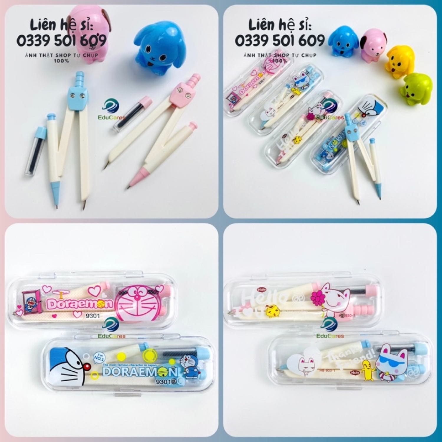 Compa bút chì bấm - Compa chì kim Doraemon 9301, Thỏ con - Tặng kèm 1 hộp ruột chì