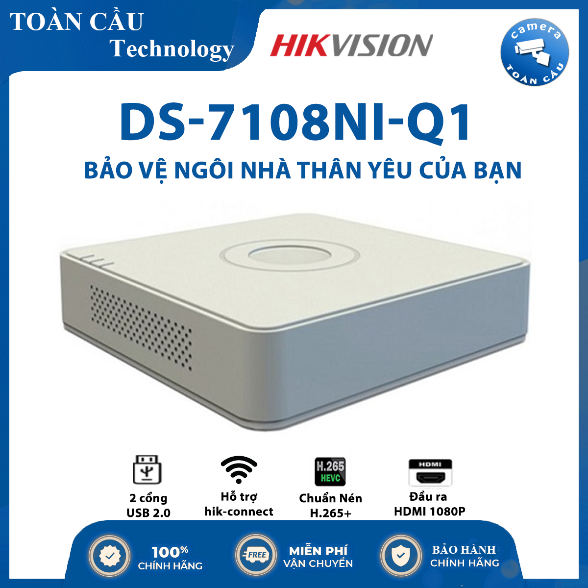 Đầu ghi ip 8 kênh hikvision ds-7108ni-q1 h.265+ - camera toàn cầu