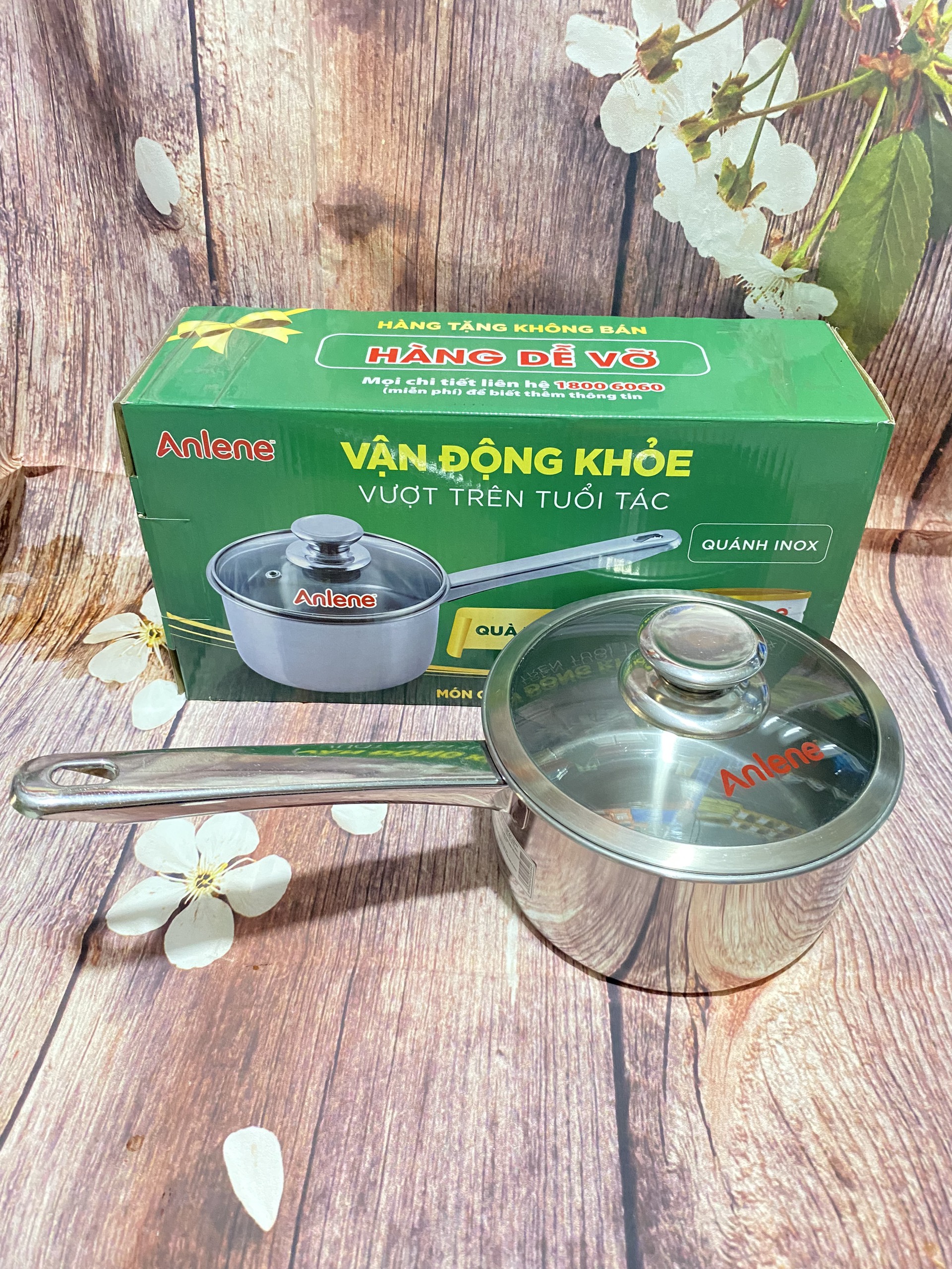 Nồi quánh inox vung kính 16cm đáy từ hkm Anlene