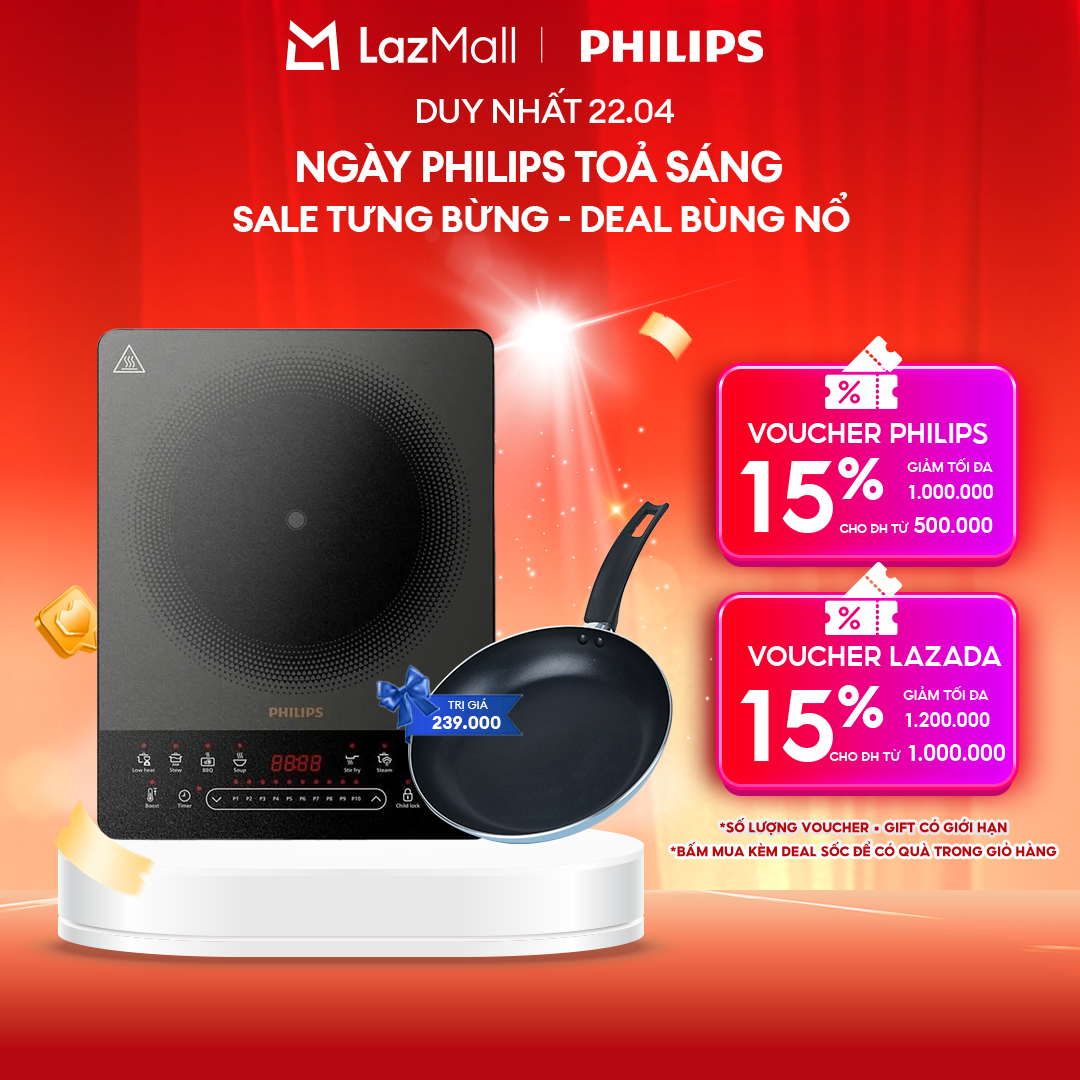 [NGÀY THƯƠNG HIỆU TỎA SÁNG DUY NHẤT 22.04] Bếp từ đơn Philips HD5850/90 | 10 chế độ| 2000W - Hàng Chính Hãng
