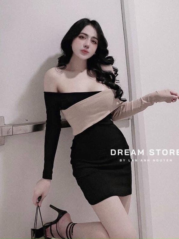 Đầm ôm body trễ vai tay dài chéo cực hot