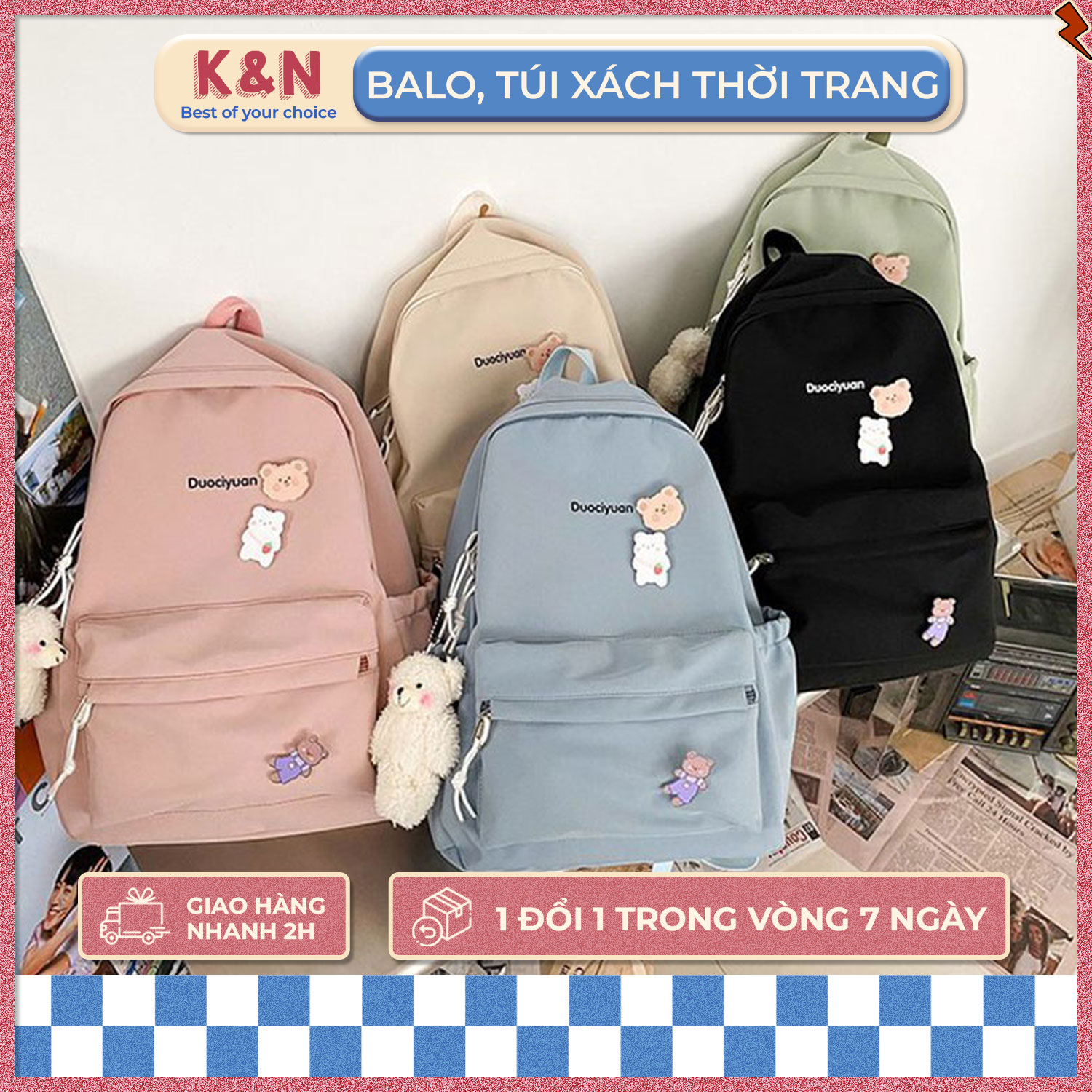 Balo Nữ Dễ Thương Đi Học Đi Chơi, Balo Nữ Đẹp Thời Trang Hàn Quốc, Balo Nữ Ulzzang Phong Cách Cute Siêu Hot - OBL119 - K&N Store