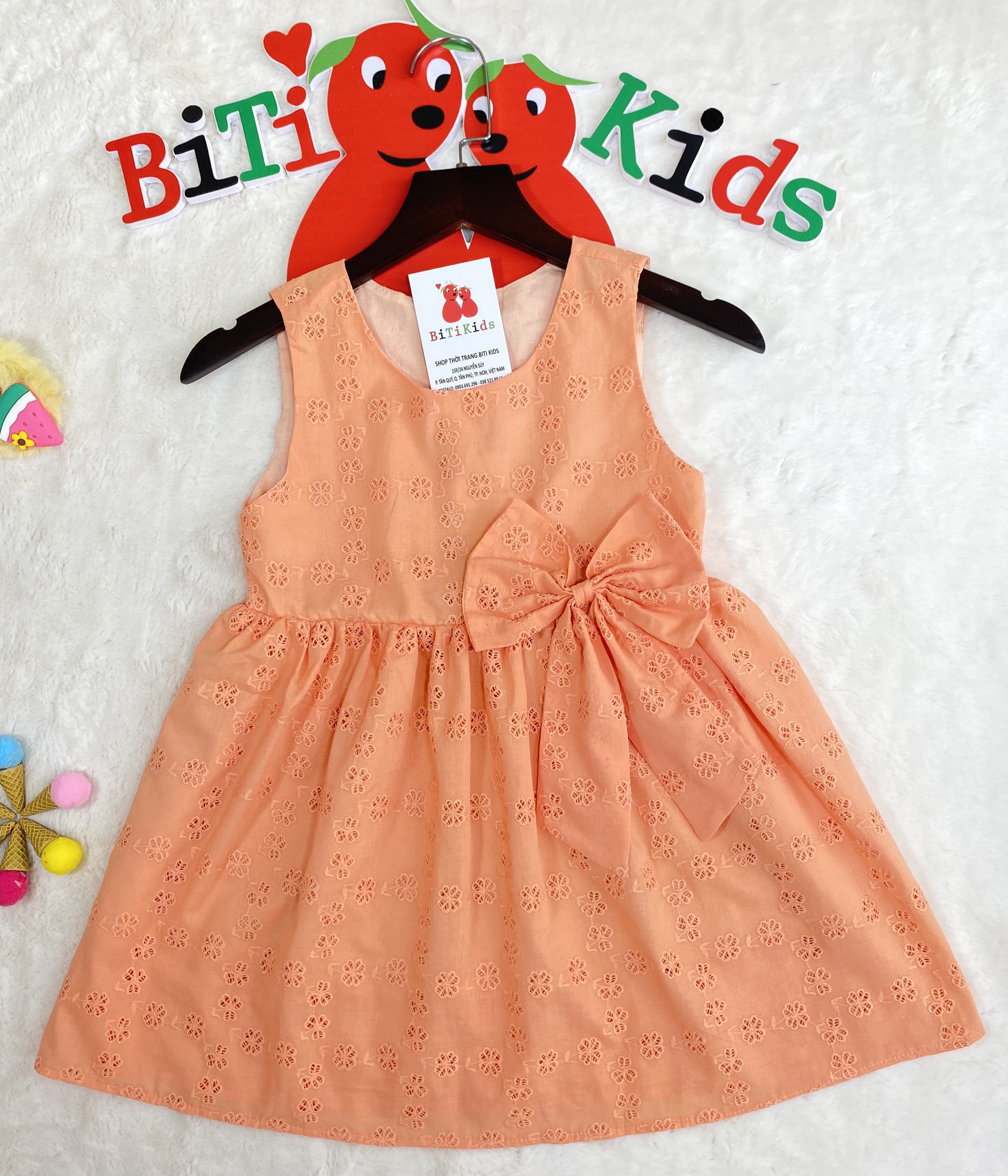 Đầm bé gái,váy trẻ em đi tiệc hàng thiết kế ,BITIKIDS, họa tiết boi thêu cotton size 0-8 tuổi (8 - 35kg).