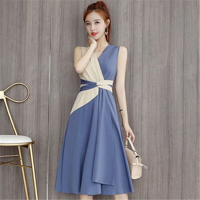 ZERASY - Đầm xòe thắt eo phối màu duyên dáng