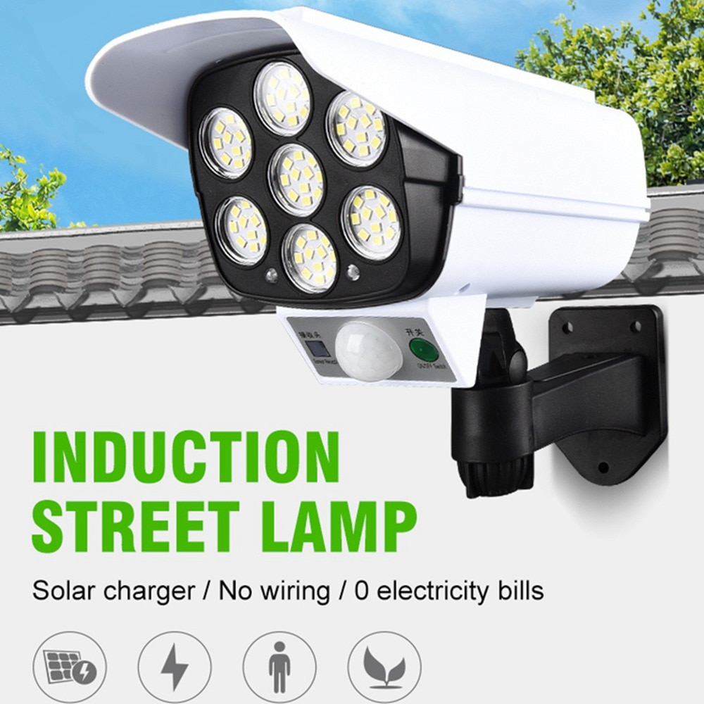 MIỄN PHÍ VẬN CHUYỂN CODĐèn Năng Lượng Mặt Trời 77LED 3 Chế Độ Đèn Chiếu Sáng Camera Giả Cảm Biến Chuyển Động Đèn Đường Treo Tường Chống Nước Đèn Đường Sân Vườn Cho Vườn Nhà