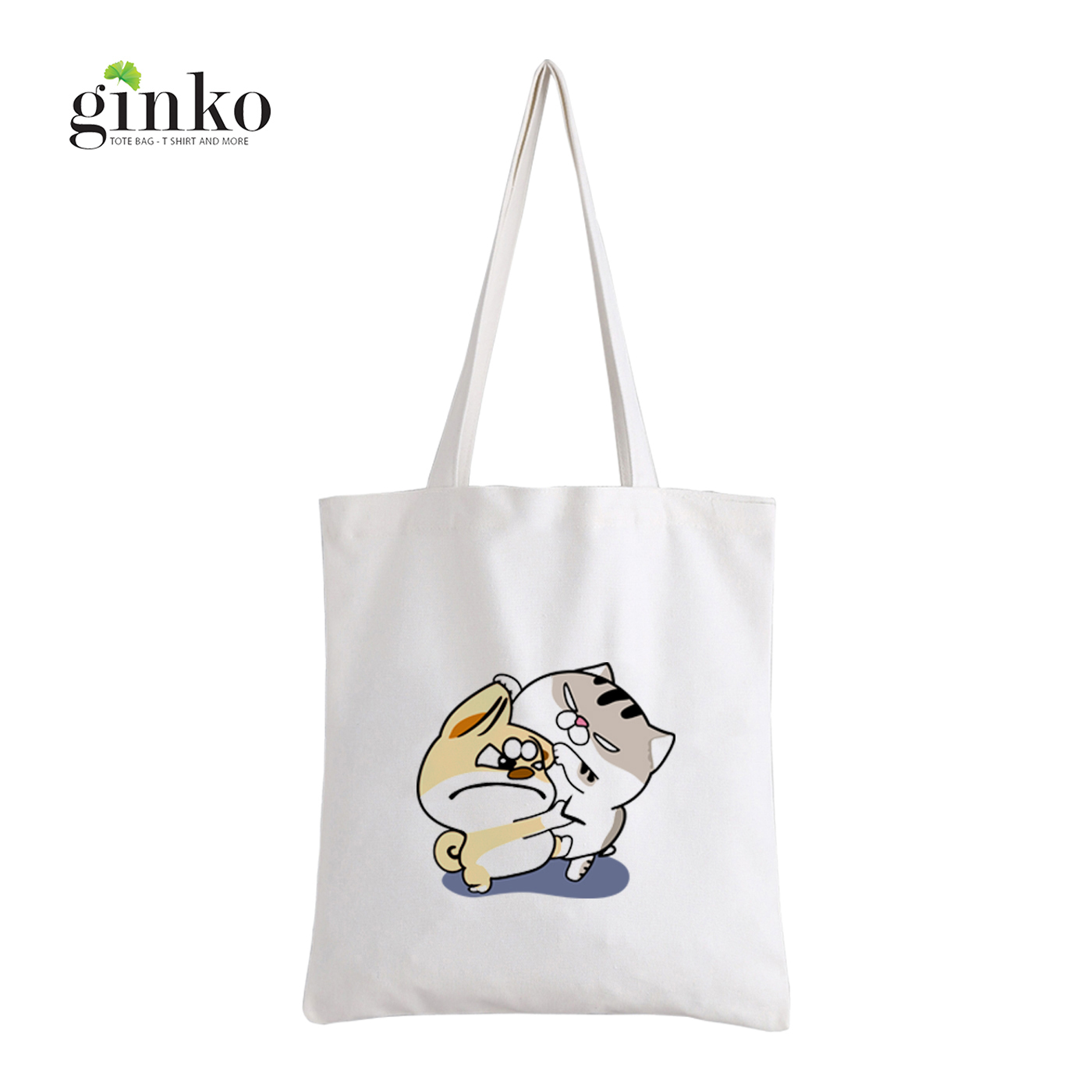 Túi vải tote ginko kiểu basic dây kéo in hình mèo ami