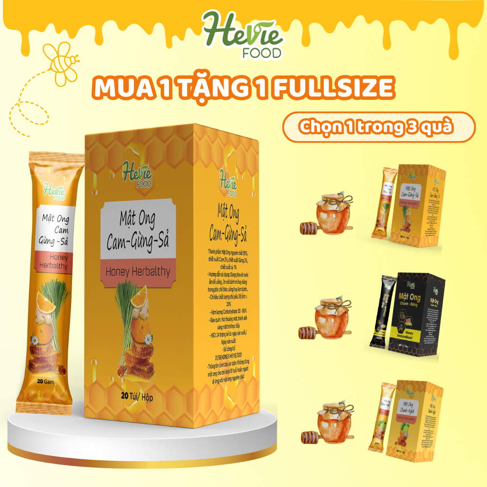 [Date 10/8/2024] Mât Ong Cam Gừng Sả herbalthy dưỡng da đẹp dáng dạng gói 20 gram Heviefood