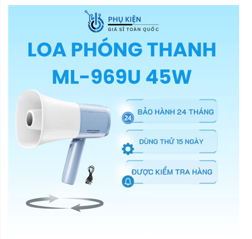 Loa phóng thanh ML-969U công suất lớn 45W, có bluetooth, ghi âm, báo động