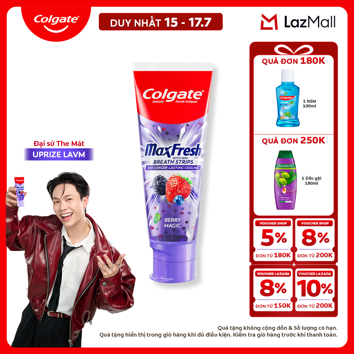 [Chỉ 15-17.7_X2 Voucher giảm đến 18%] [MỚI] Kem đánh răng Colgate MaxFresh hương nhiệt đới, tinh thể cầu vồng the mát 100g/tuýp