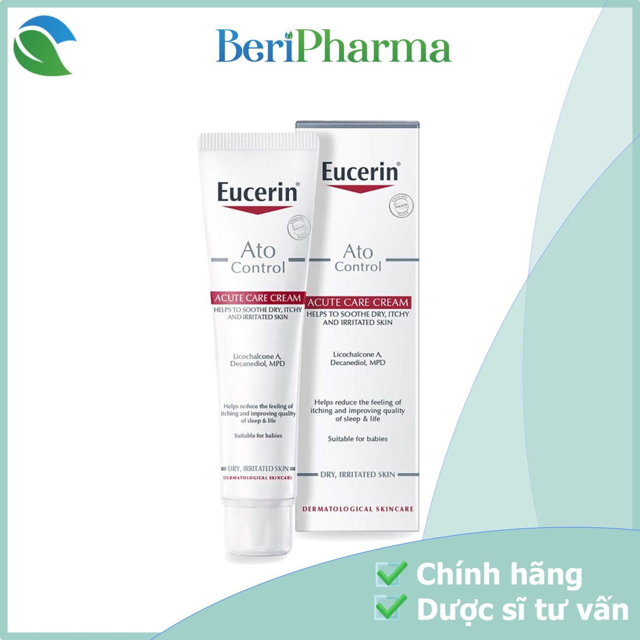 ♧✲❐ Eucerin Kem Dưỡng Giảm Ngứa Đỏ Da Ato Control Acute Care 40ml