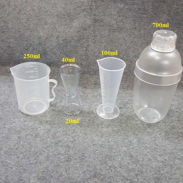 Combo dụng cụ pha chế gồm Bình lắc 700ml ly đong 100ml ly đong 2 đầu ca 250ml