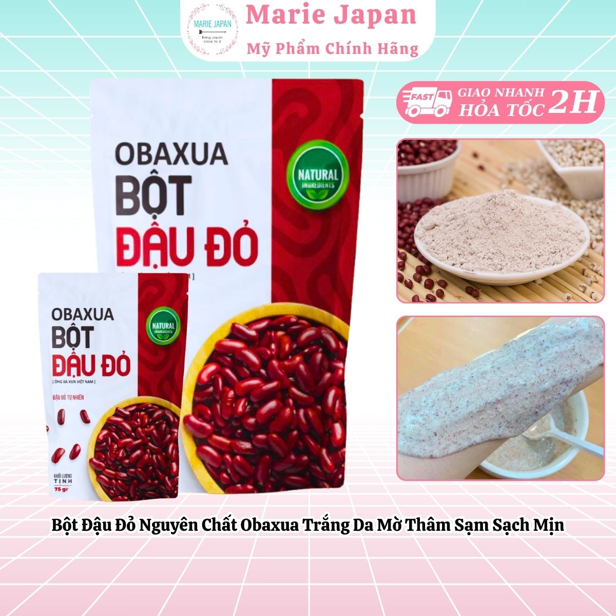  Bột Đậu Đỏ Nguyên Chất Obaxua Trắng Da Mờ Thâm Sạm Sạch Mịn Gói 75gr 