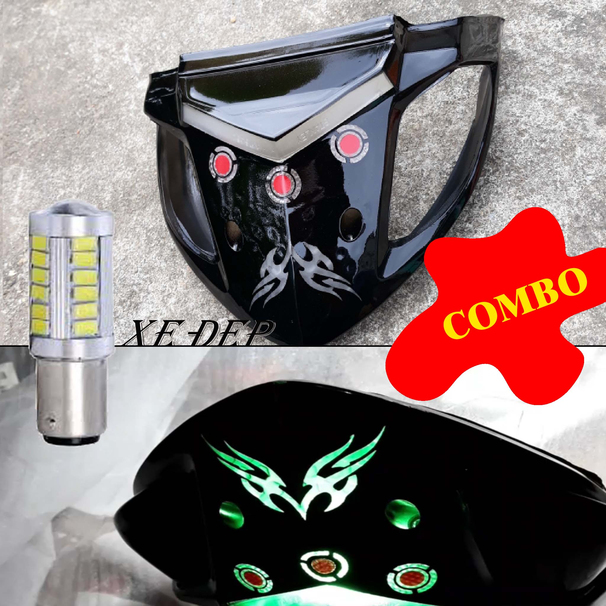 combo nắp hậu độ họa tiết led và bóng chớp hậu wave 100