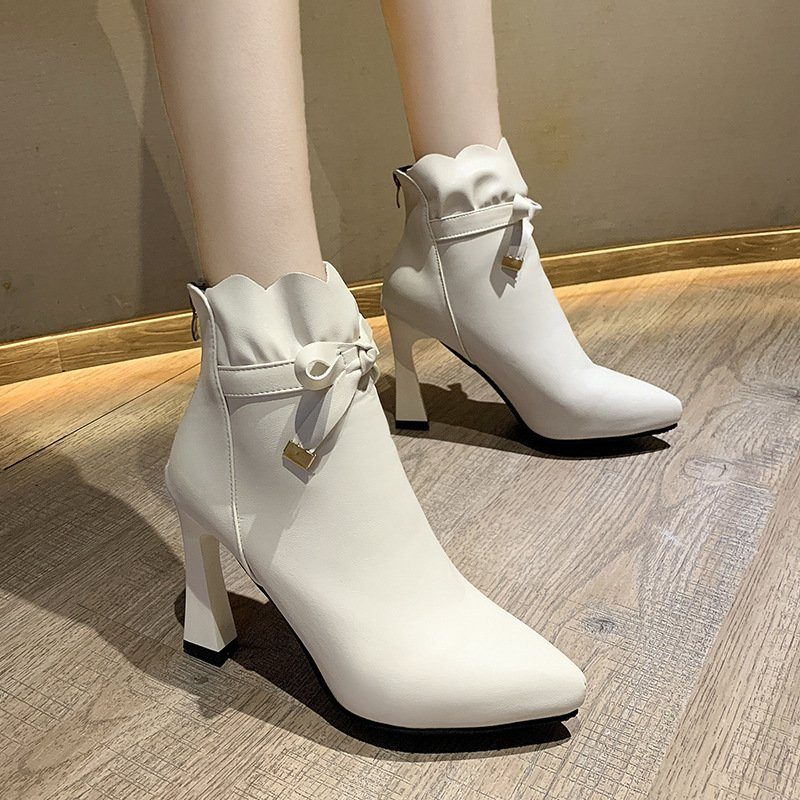 Giày boot nữ da trơn cao gót phong cách Hàn Quốc cao 10cm B147