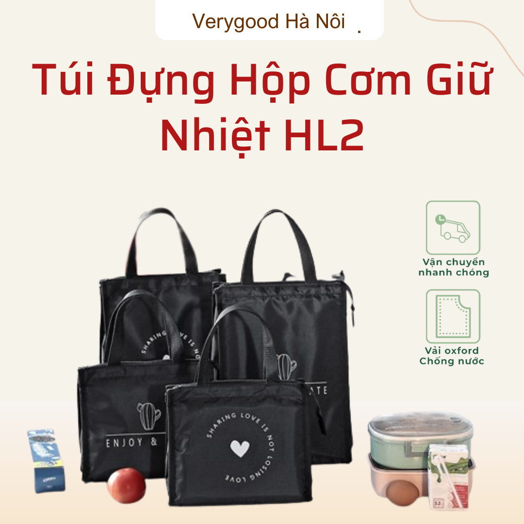 Túi giữ nhiệt đựng hộp cơm đồ ăn trưa văn phòng chống thấm loại size lớn cao cấp phong cách Hàn Quốc HL2 _Verygood Hà Nội_ - Tui xách vải giữ nhiệt đựng ly bình cặp lồng 3 tầng hộp cơm tròn và chữ nhật mang thực phẩm