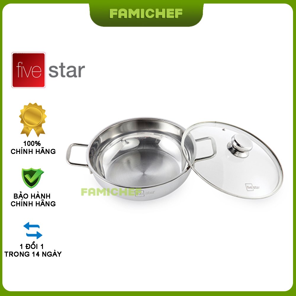 Nồi lẩu inox 3 đáy nắp kính Fivestar L263DG 26cm