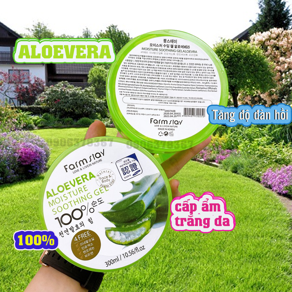 Gel nha đam dưỡng ẩm & phục hồi da aloevera 100% farm stay - hàn quốc