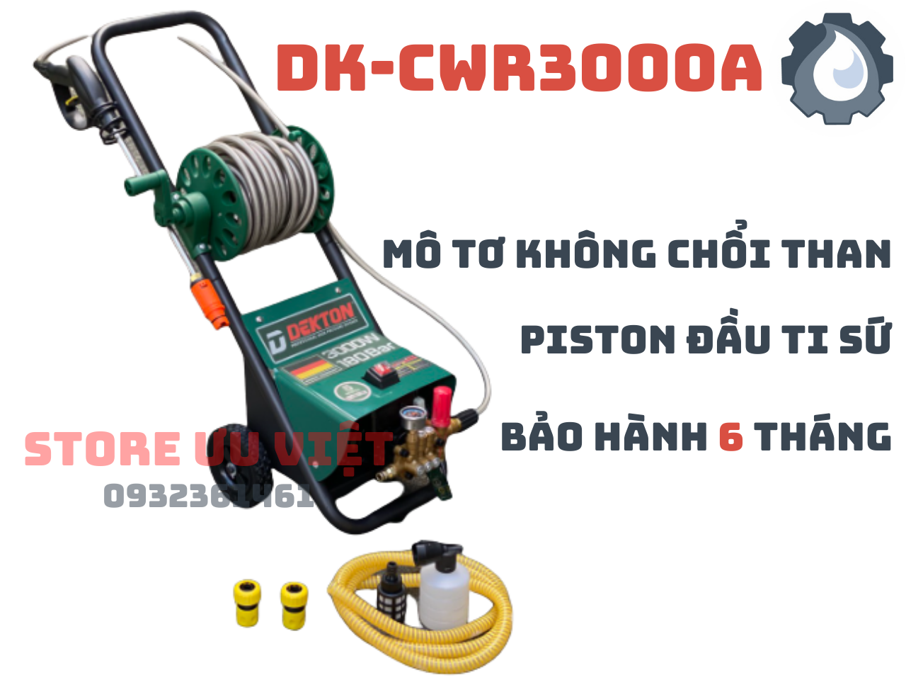 MÁY XỊT RỬA XE CAO ÁP MODEL DK-CWR3000A CHÍNH HÃNG DEKTON BẢO HÀNH 6 THÁNG