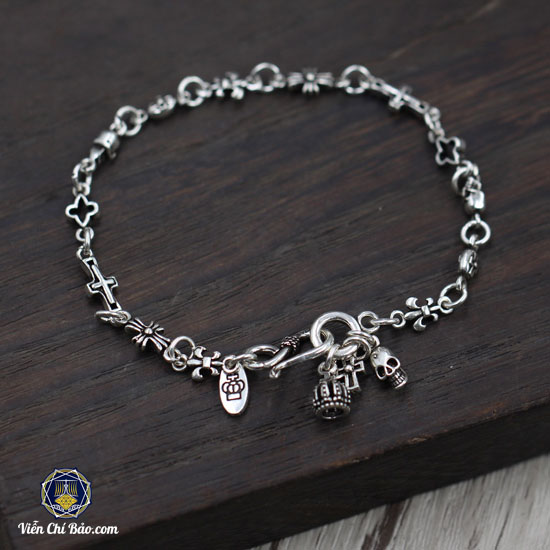 Lắc tay bạc thái chrome heart nhỏ mix charm - viễn chí bảo