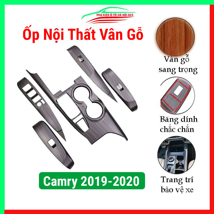 Ốp nội thất cho xe ô tô Camry bản 2.0 đời 2019-2020 Vân Gỗ, ốp trang trí, bảo vệ khu cần số, tay nắm cửa xe hơi