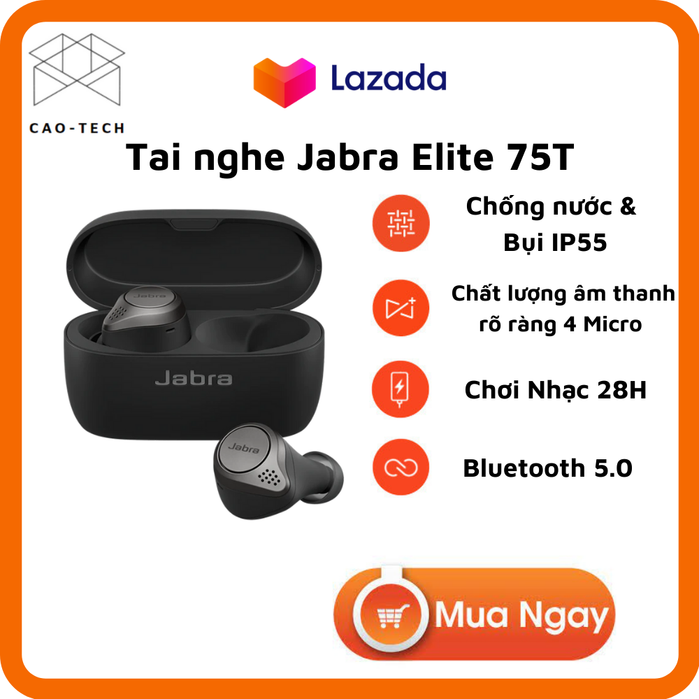 [Bảo Hành 2 Năm] Tai nghe Bluetooth True Wireless Jabra Elite 75T - Tai Nghe Nhét Tai Không Dây - Chất Âm Thanh Cao, Âm Trầm Mạnh Mẽ - Dung Lượng Pin 28H - Chống Nước và Chống Bụi Chuẩn·IP55 - Thiết Kế Tinh Tế, Hiện Đại