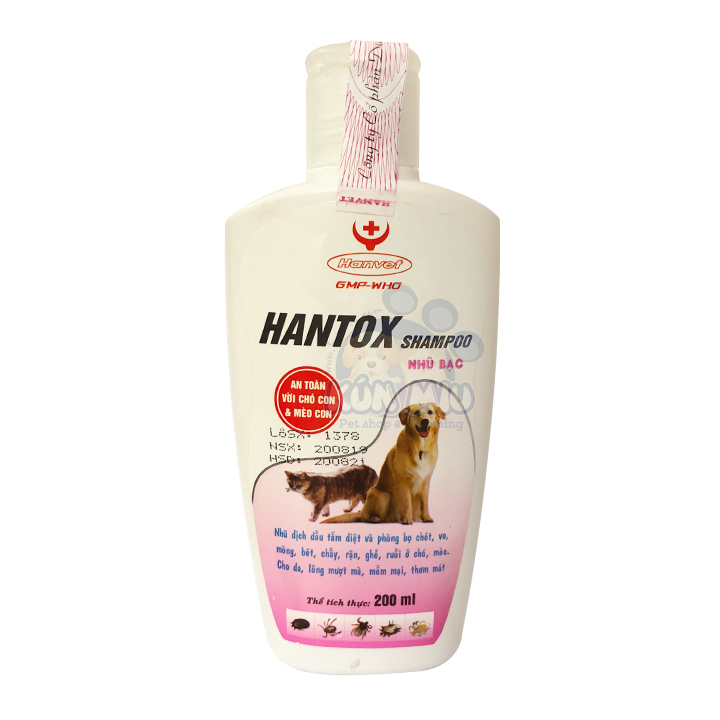 Sữa tắm diệt ve rận bọ chét ký sinh trùng ghẻ cho chó mèo Hantox nhũ bạc (Hồng) dung tích 200ml