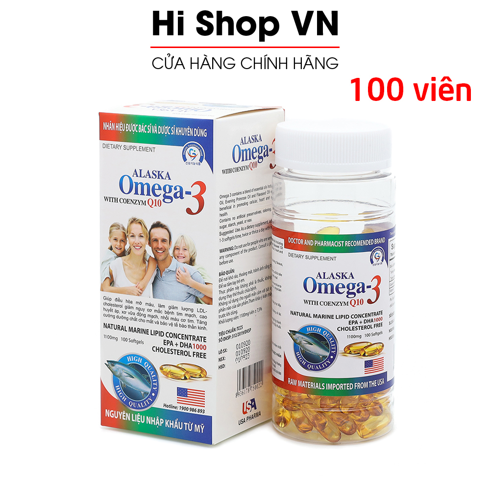 Viên dầu cá Alaska Omega 3 bổ não, sáng mắt, khỏe mạnh tim mạch, tăng cường trí nhớ - Hộp 100 viên - HISHOP VN