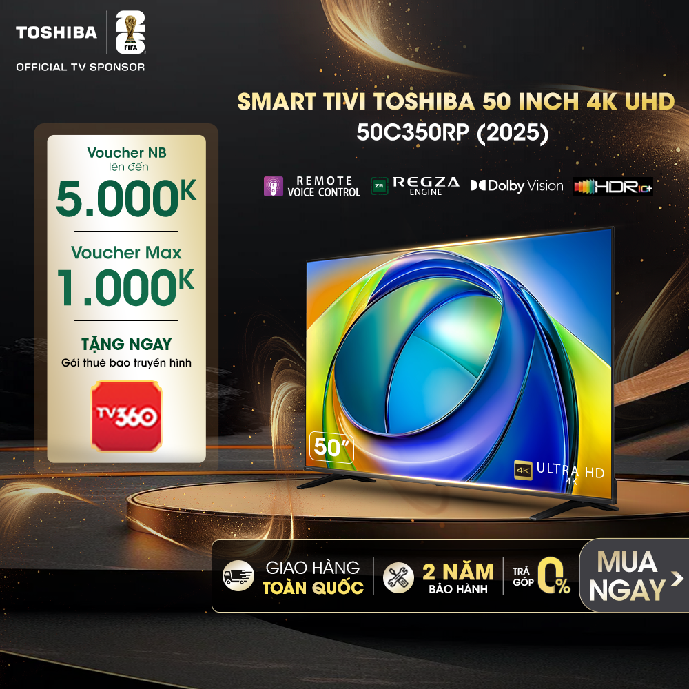 [New 2025] Smart Tv Toshiba 50 Inch 4K Uhd 50C350Rp, Nationwide Delivery, 24 Month Warranty Giá  9,190,000 Đồng*Miễn phí vận chuyển