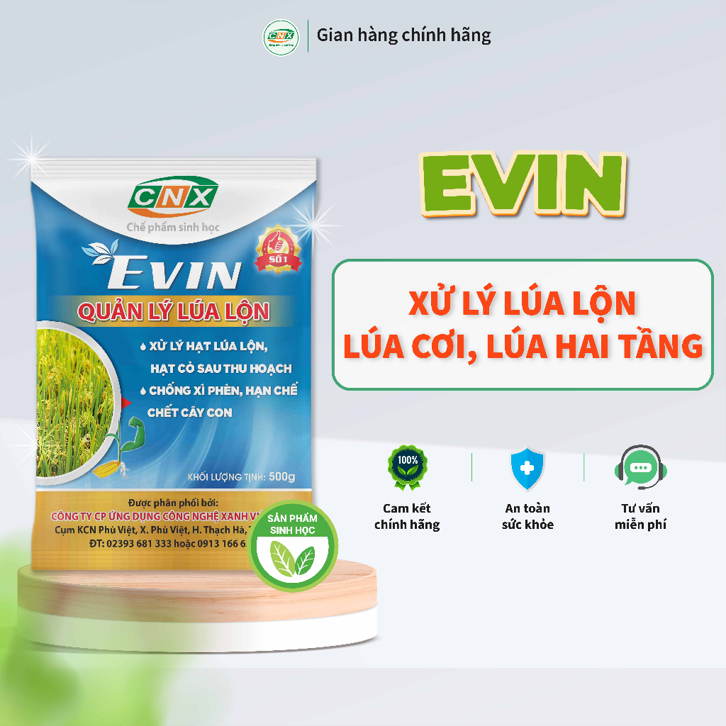 Chế phẩm sinh học EVIN quản lý lúa ma, lúa lộn, lúa 2 tầng, lúa cơi hiệu quả, an toàn, giúp ra rễ mạnh - CNX 500G