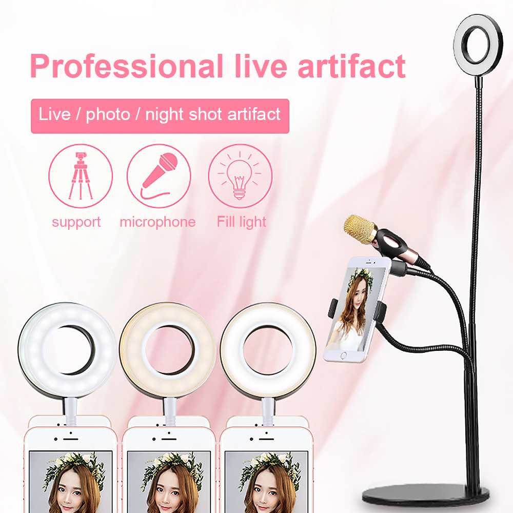 Giá đỡ USB 3 trong 1 hỗ trợ livestream có đèn và kẹp điện thoại thông minh