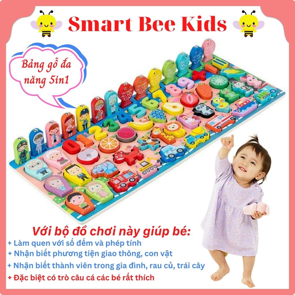 Đồ chơi gỗ smart bee kids bảng gỗ câu cá ghép chữ số phương tiện cho bé