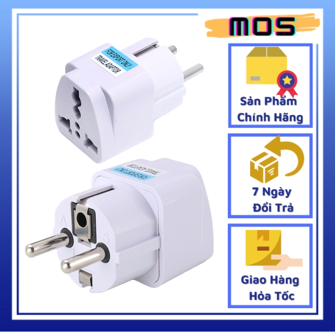Phích cắm Hàn Quốc, Đức, Pháp, Châu Âu du lịch chuyển đổi từ 3 chân sang 2 chân giao hàng hỏa tốc Mos Shop