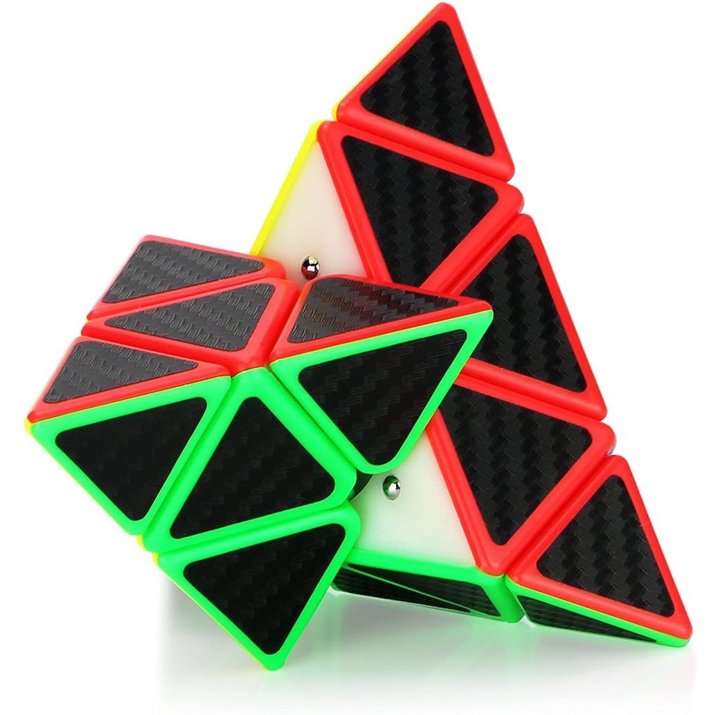 Rubik Carbon MoYu tam giác, Rubik Carbon MoYu MeiLong Pyraminx tặng kèm chân đế Rubik Moyu