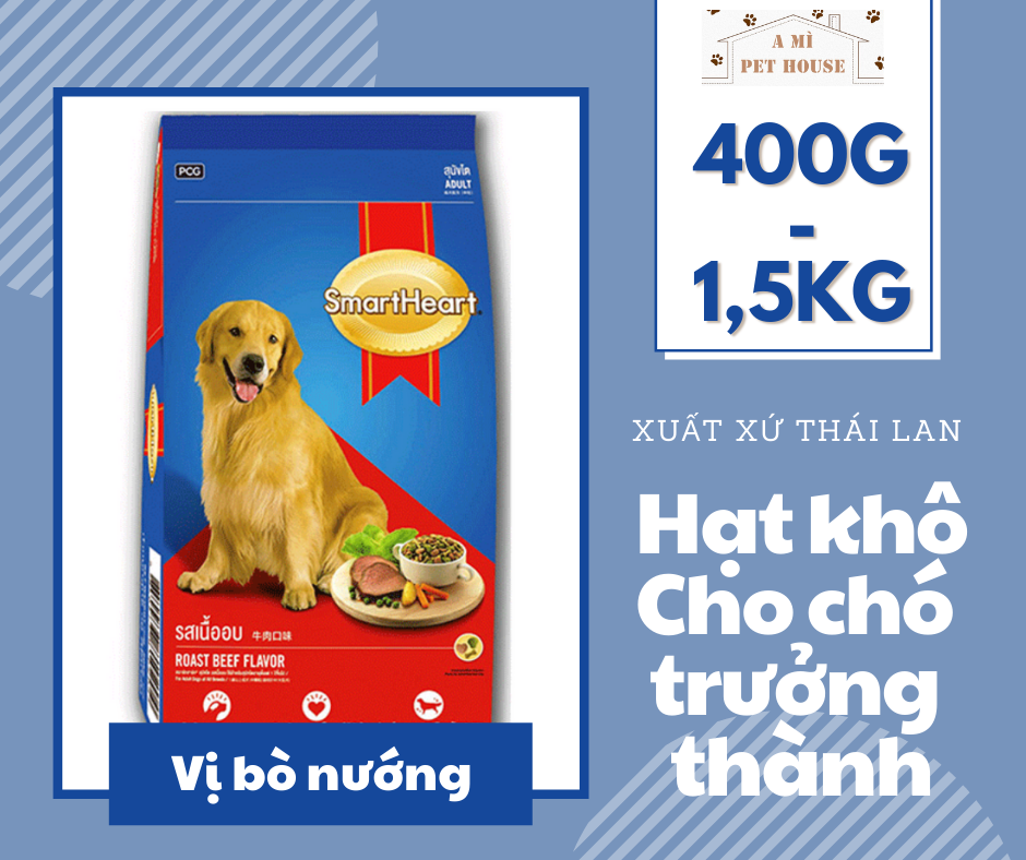 Thức ăn hạt cho chó lớn Smartheart Adult | hạt khô cho chó vị thịt Bò nướng 1.5kg