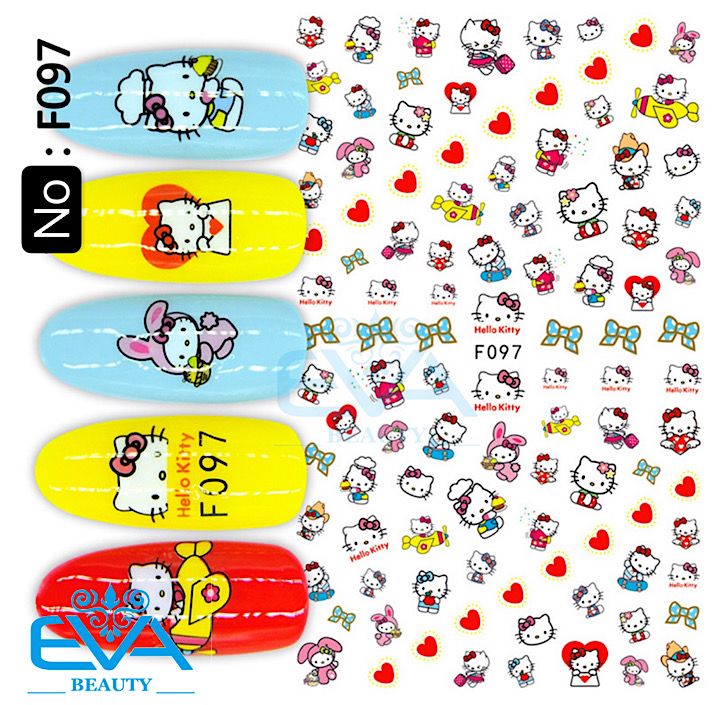 Decal dán móng tay 3d nail sticker hoạ tiết hoạt hình mèo hồng kity f097