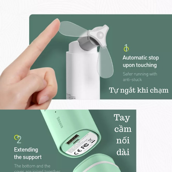 Quạt mini cầm tay baseus kiêm sạc dự phòng 2000 mah