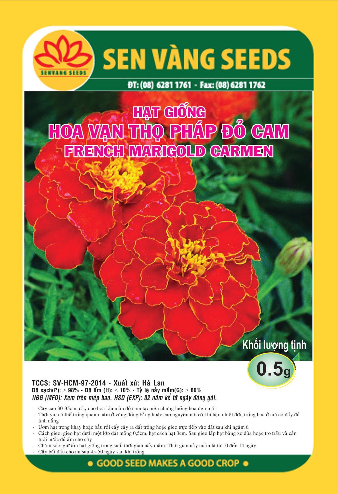 Hạt giống hoa vạn thọ pháp đỏ cam gói 1gr - sen vàng seeds