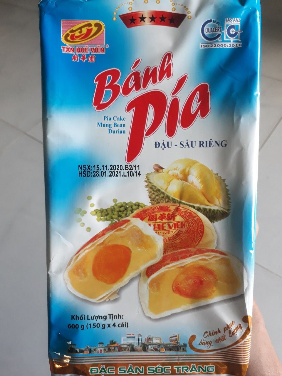 Bánh Pía Tân Huê Viên Đậu - Sầu Riêng Đặc Sản Sóc Trăng 440g (110g*4cái)