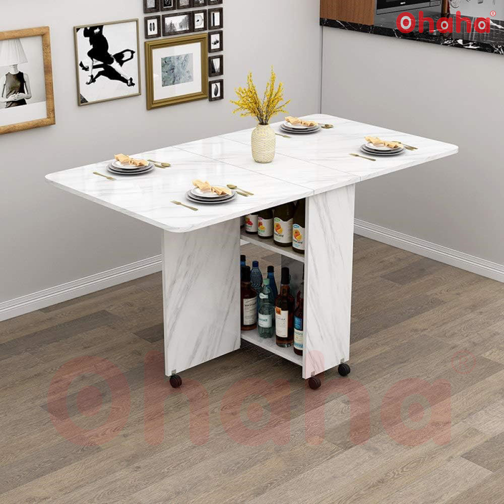 Bàn ăn thông minh xếp gọn cao cấp đa năng ohaha gỗ vân đá - nhiều màu - có bánh xe 360 độ
