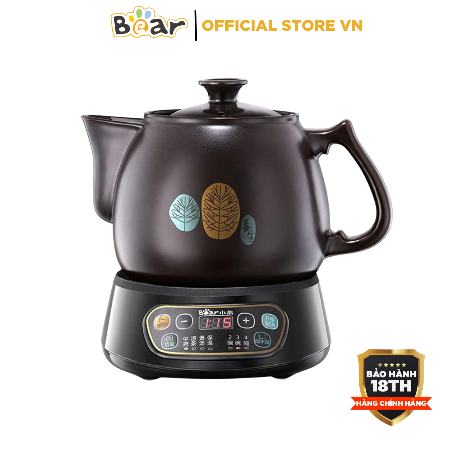 Ấm Sắc Thuốc Điện Bear 3,5L JYH-B40Q1 (SB-AST35)- Đế Rời Giữ Ấm Hẹn Giờ Làm Bằng Đất Sét Và Gốm Sứ Cao Cấp- BH 18 Tháng