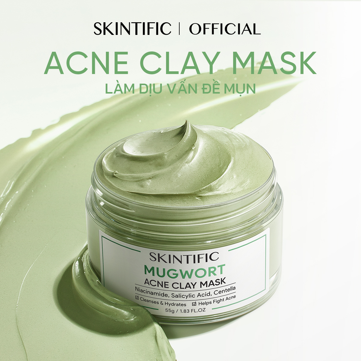 Skintific mugwort anti pores & mặt nạ đất sét mặt nạ bùn mụn mặt nạ cấp ẩm mặt nạ ngải cứu 55g