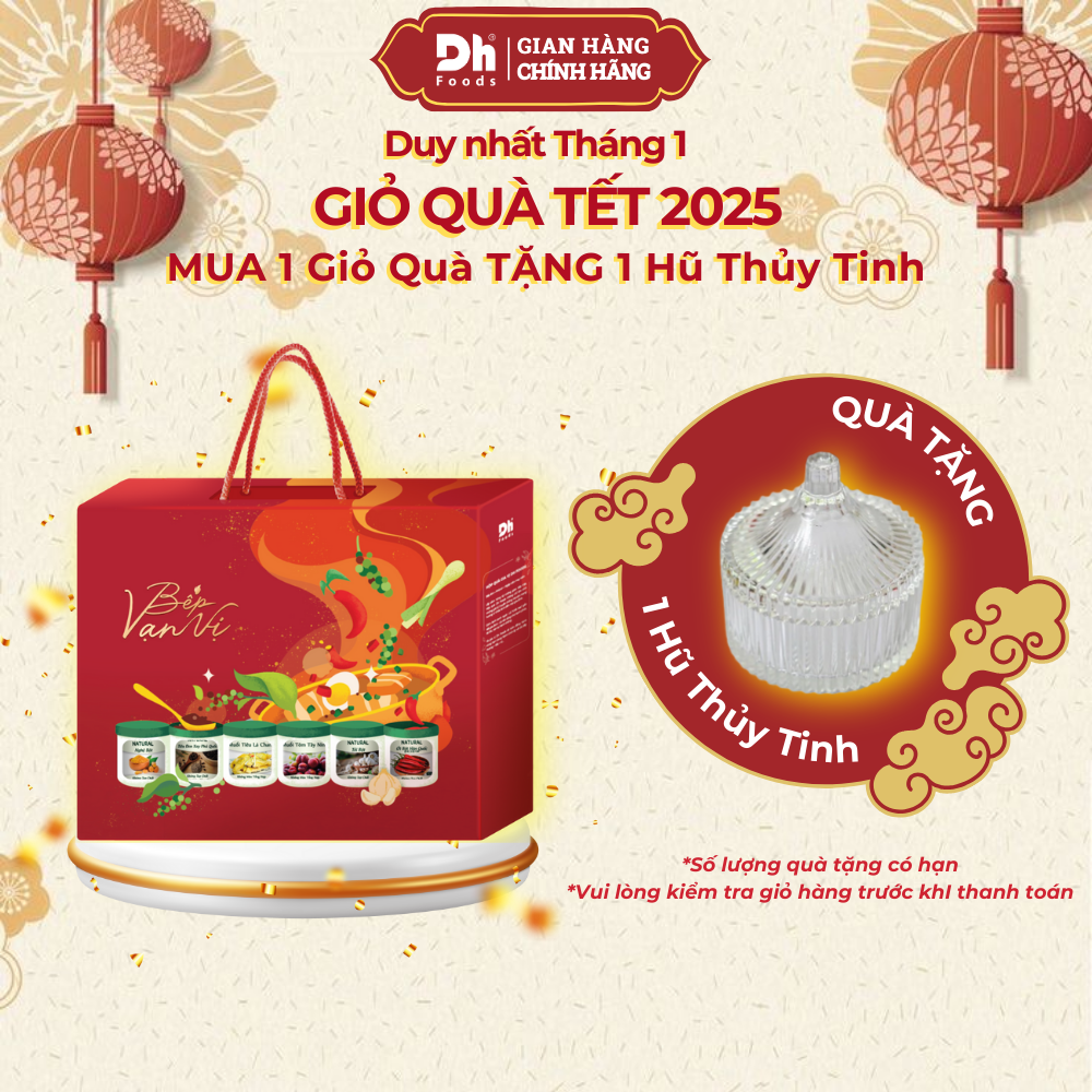 [TẶNG HŨ THỦY TINH] Hộp Quà Tết Bếp Vạn Vị Dh Foods 11 Loại Gia Vị, Nguyên Liệu Tự Nhiên, Không Màu Tổng Hợp Không Chất Bảo Quản Nhân Tạo.