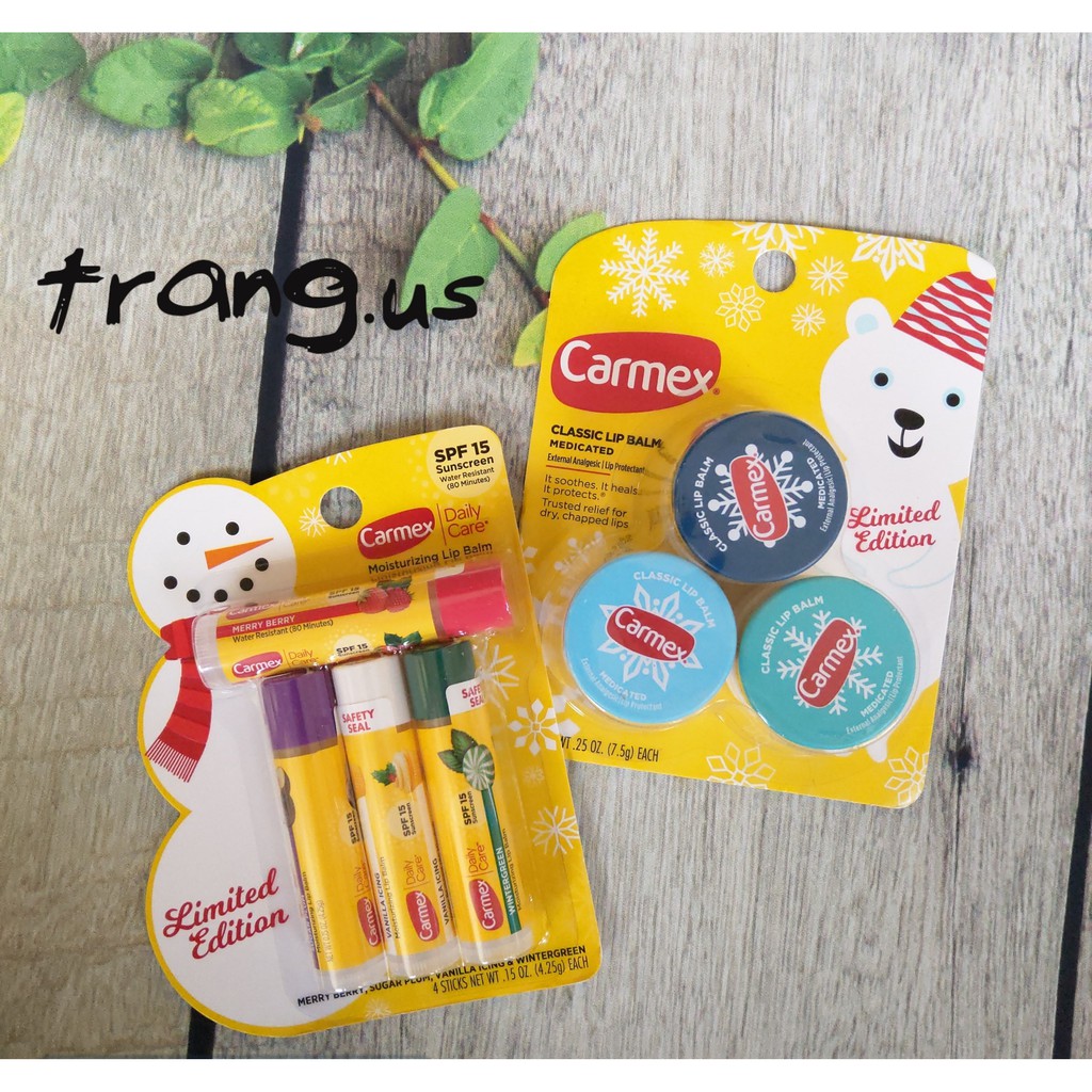 Son dưỡng môi Carmex bản Holiday dạng hũ và thỏi