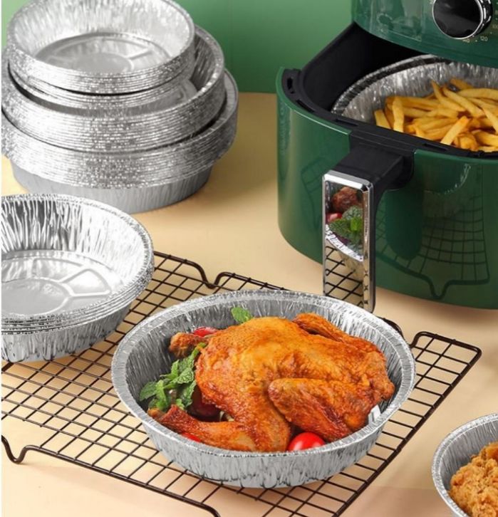 Set 50 Đĩa Bạc - Khay Giấy Nhôm Thiếc Dày Dặn 22cm Lót Nồi Chiên Không Dầu Đa Năng, Chịu Nhiệt, Đáy Sâu