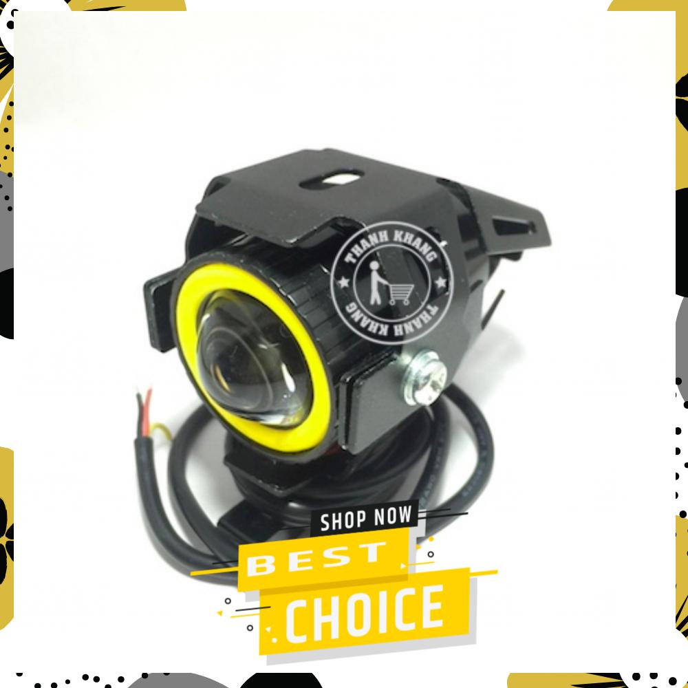 Đèn Fa led trợ sáng U7 mini chức năng Fa cos passing có vòng anglel vàng cho xe máy Thanh Khang (Đen)
