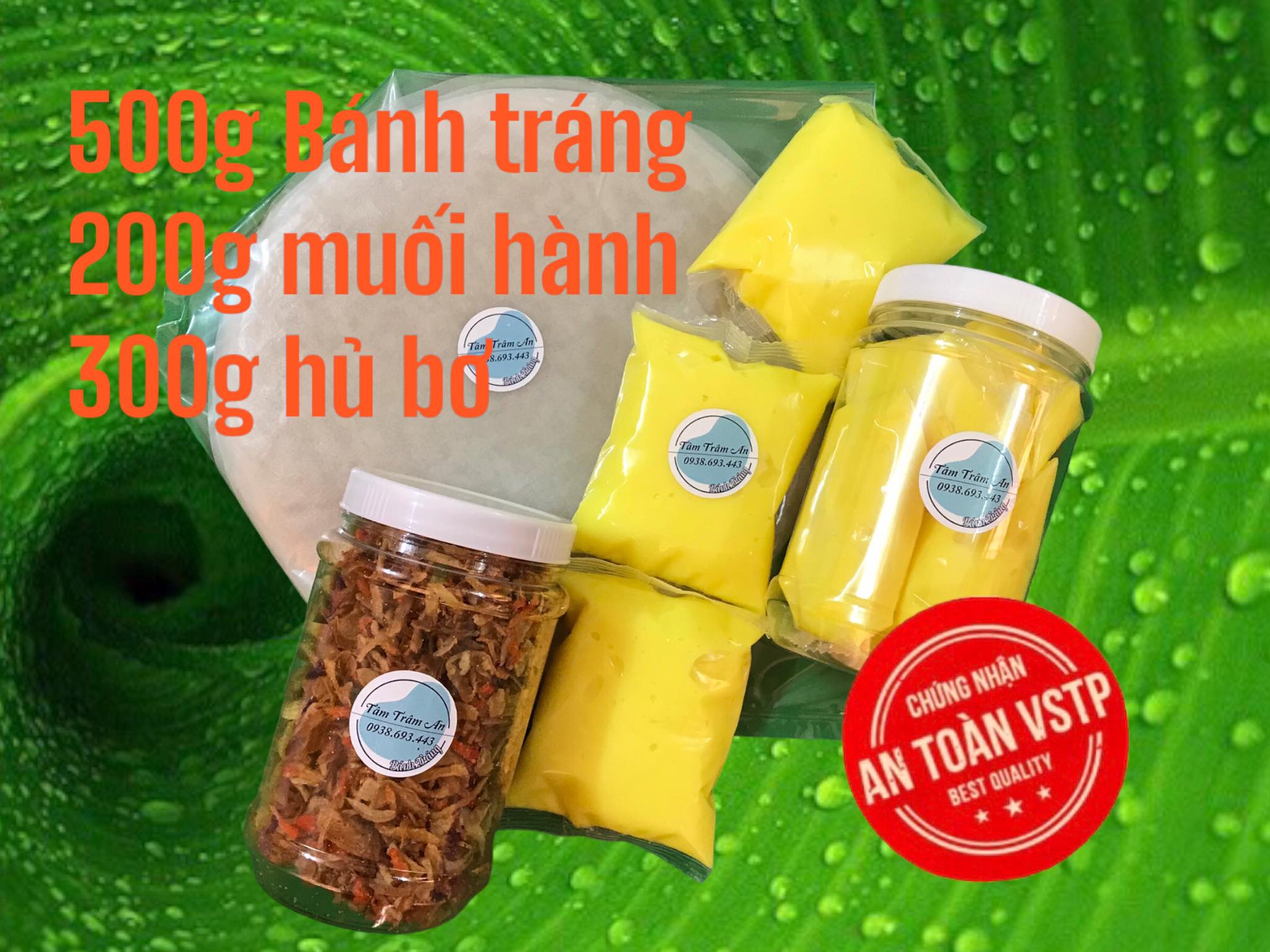 500g bánh tráng phơi sương a + 200g muối tôm tép hành giòn + 100g bơ trắng/vàng